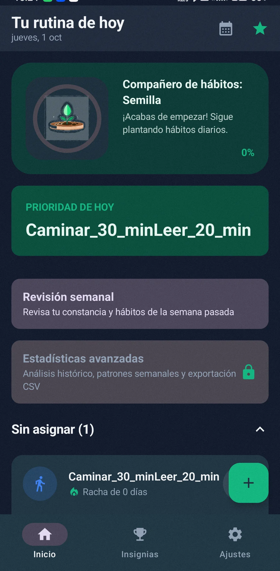 Écran d’accueil de Habit Loop